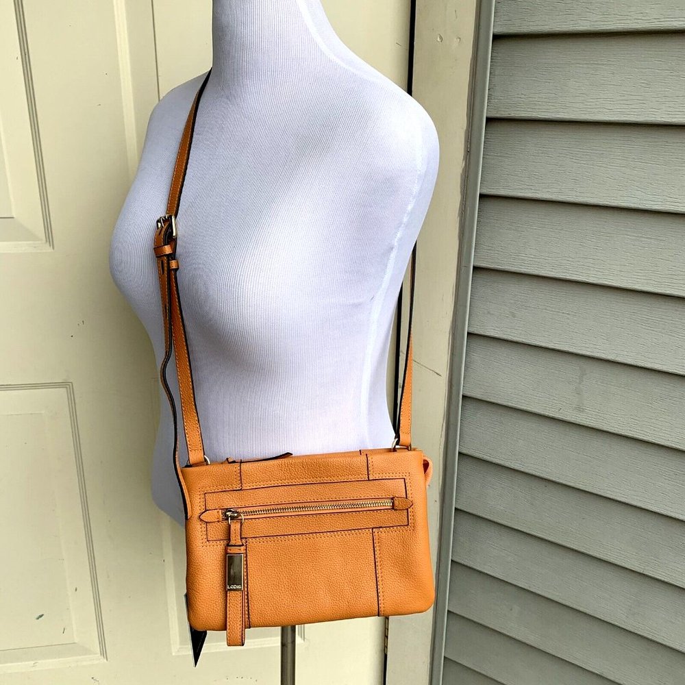 NWT $148 Lodis tangerine genuine leather small crossbody handbag